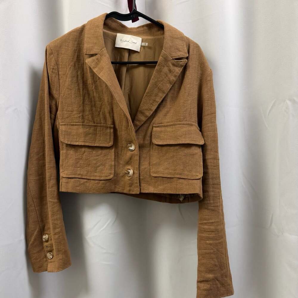 Mustard Seed Cropped Blazer Size M Brown Linen Cotton